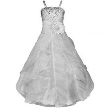 FEESHOW Elegante de Vestido Fiesta de Princesa para Niña Boda Disfraz Velada Noche Carnaval Blanco 10años