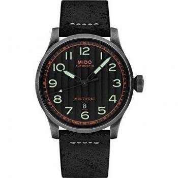 Mido mens 44mm black leather band case automatic analog watch m0326073605009