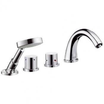 Hansgrohe 4 Loch Wannenarmit Axor Starck Fertigmontageset chrom mit Thermostat für Fliesenrandmontage 10466000