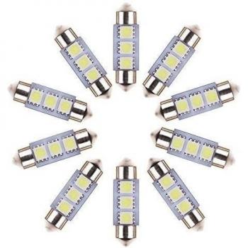 Neuftech 10 X Bombilla Lámpara 12V 36mm 3 LED 5050 SMD del Festoon Luz Interior del Coche,Blanco 