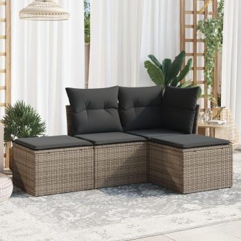 4-Piece Grey Poly Rattan Garden Sofa Set with Cushions