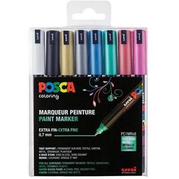 Marcadores Posca PC-1MR, 8 colores metálicos, punta extra fina 0.7 mm
