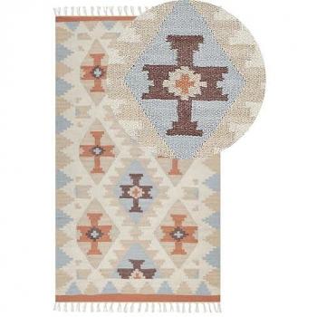 Alfombra Kilim Multicolor de Algodón Reversible 80 x 150 cm con Patrón Geométrico