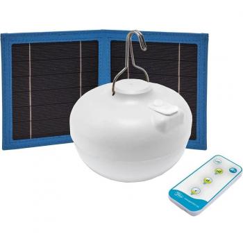 Bombilla LED Solar Portátil Recargable New Garden Cherry 9W, 900 Lúmenes, Control Remoto, IP54 Resistente a la Intemperie, Luz de Camping/Acampada/Emergencias,