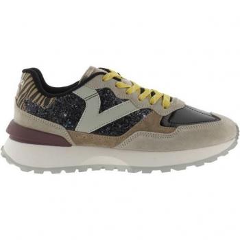 Victoria Women's Glitter Rush Sneakers - Silver Metallic with Suede and Animal Print Details