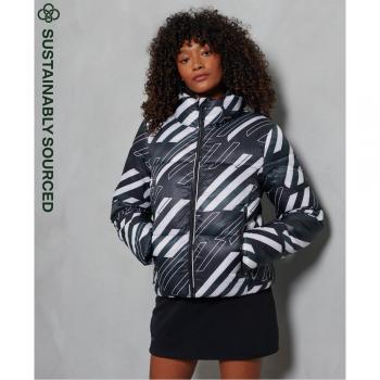 Chaqueta Puffer Sportstyle Statement Superdry para mujer Blanco, Gris y Negro AOP XS