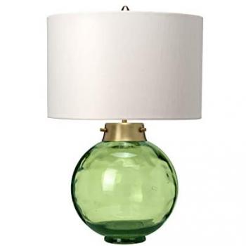 Lámpara de mesa Kara, metal de latón envejecido y cristal verde oscuro, 55,5 cm, pantalla de seda sintética