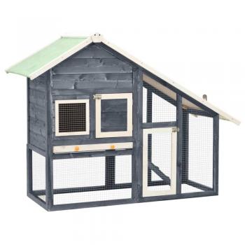 vidaXL Rabbit Hutch Grey and White 140x63x120 cm Solid Firwood