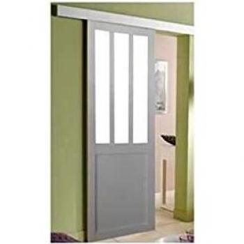 Puerta Corredera de Taller Blanca 83 cm con Carril de Aluminio y 2 Carcasas Instaladas