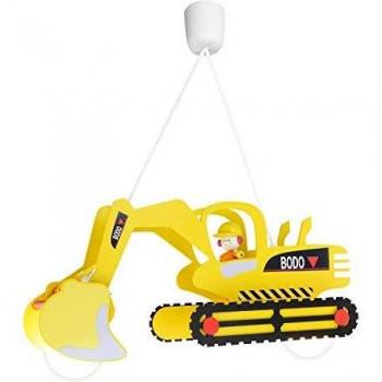 Lámpara colgante Elobra Bodo en forma de excavadora, 2-flammig, color amarillo