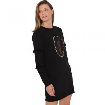 Vestido Corto de Volantes con Manga Gráfica Negra para Mujer - Lois Jeans Casual Algodón S 2024