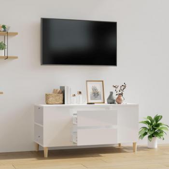 Mueble para TV madera contrachapada blanco brillo 102x44,5x50 cm