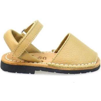 Sandalias Menorquinas Ria Velcro para Niña y Niño, Avarcas de Piel Búfalo en Color Piedra