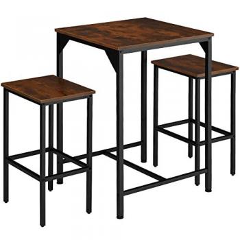 Juego de muebles de bar Inverness - Juego de muebles de bar de tres piezas con estilo industrial, tableros de aglomerado con recubrimiento protector de melamina, estructura sólida y resistente de acero con revestimiento en polvo