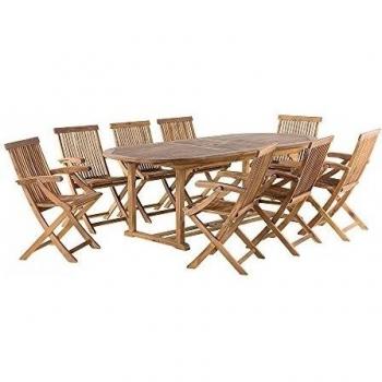 Conjunto de jardín de madera - Mesa - 8 sillas con apoyabrazos - JAVA