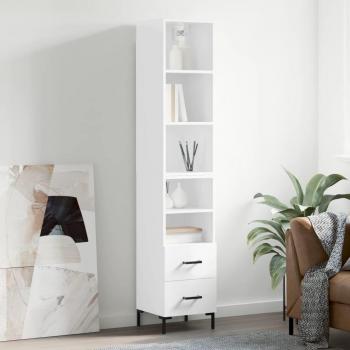Aparador alto de madera contrachapada blanco brillo 34,5x34x180 cm
