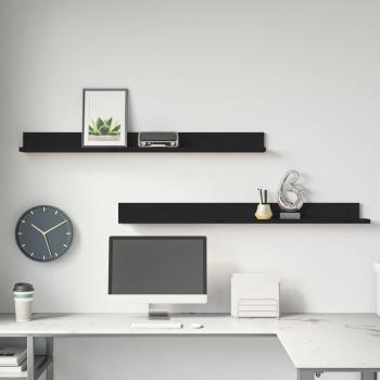 Estantes de pared 2 uds madera maciza de pino 110x11x9 cm en colores Gris, Marrón miel y Negro - Mueble Almacenaje Estantería para Oficina, Estudio, Dormitorio