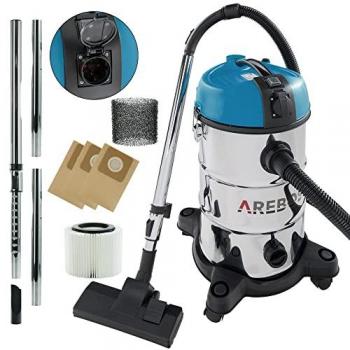 AREBOS Aspirador industrial 5IN1 | Aspirador Húmedo/seco | Potente 1300W | Capacidad 30L | Color Azul | Soplador de hojas | Acero Inoxidable