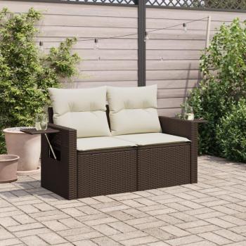 Sofá de jardín de 2 asientos con almohadas de Polyrattan marrón
