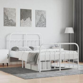 Cama de metal blanca 120x200 cm con cabecero y estribo, ideal para pediatría