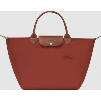 Longchamp Le Pliage Green Medium Handbag with Snap and Zipper Closure