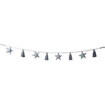 Happy Decor Kids - Guirnalda Stars Hecha a Mano, Colgante Infantil Decorativo de Pared con Borlas y Estrellas Elaborado en 100% Algodón - Color Azul