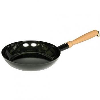 Sartén Riess Holzknecht de 24 cm, Emaille negra, con mango de madera, apta para inducción, resistente a cortes y rayones