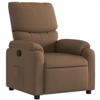 Sillón reclinable de tela marrón con respaldo y reposabrazos, ideal para relajación en salón o hogar