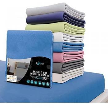 Dreamzie Sábana Bajera Jersey Algodón 140 x 200 cm, Azul, Solapa 22 cm - Garantizada Sin Productos Químicos
