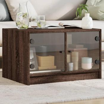 Mesa de centro con puertas de vidrio 68x50x42 cm en color Blanco, Negro y Roble Sonoma - VidaXL Mesita de Salón o Comedor o Auxiliar Mesa de Café Meuble Salón