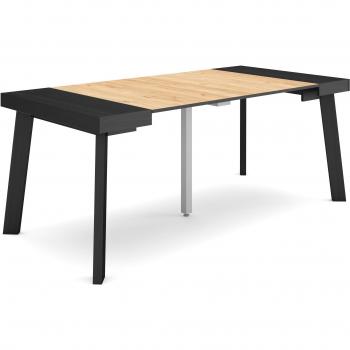 Mesa Consola Extensible 180cm, Para 8 Comensales, Patas de Madera, Estilo Moderno, Negro y Roble
