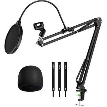 YOTTO Soporte de Micrófono suspensión Brazo de ajustable Soporte de micrófono, filtro pop anti pop profesional para parabrisas, Cubierta de micrófono de espuma para Blue Yeti, Atadura de cables