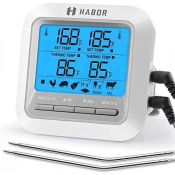 Habor Termometro Horno,Termómetro Digital de Cocina, Termómetro Temporizador con Pantalla LCD Grande y 2 Sondas para Cocina, Kitchen, Horno, Parilla, Líquido