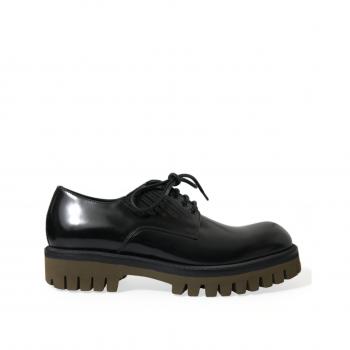 Dolce & Gabbana Black Leather Lace Up Derby Men Dress Shoes - EU39.5/US6.5