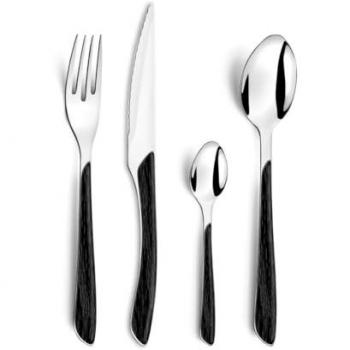Amefa Eclat Nature 24-Piece Stainless Steel Flatware Set with Black Wood-Style Handles for 6 People