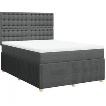 Cama box spring con colchón tela gris oscuro 140x190 cm