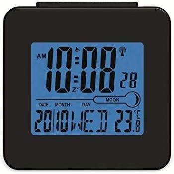 Reloj Despertador Digital Denver REC-34BLACK. Termómetro Interior. Reloj controlado por señal de Radio DCF77. Retroiluminación por LED Azul., negro