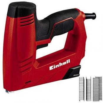 Einhell TC-EN 20 E Grapadora Eléctrica con Preselección Electrónica de Fuerza de Impacto, Nariz de Seguridad y Accesorios Incluidos (1000 grapas tipo 53, 500 clavos tipo 47) - Color Rojo