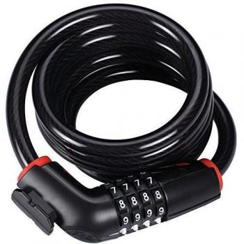 BBB Cycling - Candado antirrobo de bicicleta con combinación de 4 dígitos numéricos, hecho de acero especialmente para bicicleta de carretera, MTB o urbana. Negro. 12mmx180cm - Modelo CodeSafe BBL-45