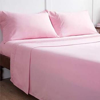Bedsure Sabanas 105x190 4 Piezas - Juego Sábanas Cama 105 Poliéster con Bajera 105 Ajustable, Encimera y 2 Fundas de Almohada 50x80cm, Rosa