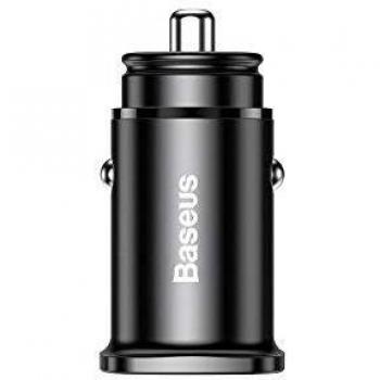 Baseus Square - Cargador de Coche USB QC 3.0 + USB-C PD, 30 W (Negro)