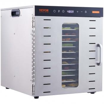 VEVOR 10-Tray Stainless Steel Food Dehydrator 1000W with Adjustable Temperature and Timer