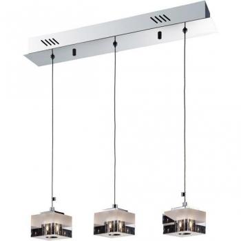 Lámpara colgante moderna Cubric Chrome 3 luces con vidrio, pantalla de rayas blancas G4