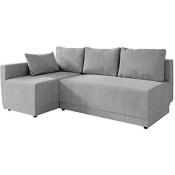 Sofá rinconero Columbus 149, gris, con función de descanso y caja de ropa de cama, 210x135x85cm