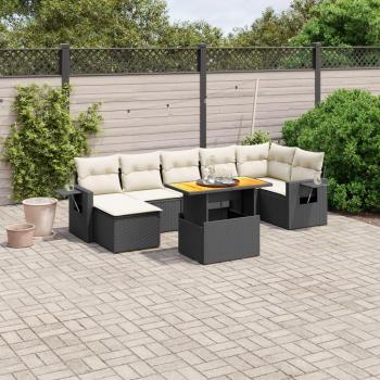 8-Piece Black Poly Rattan Garden Sofa Set with Cushions