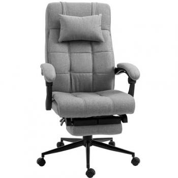 Silla de Oficina Reclinable Vinsetto con Altura Ajustable, Reposapiés, Reposacabezas y Reposabrazos - Carga 120 kg - Gris 66x76x112-124 cm