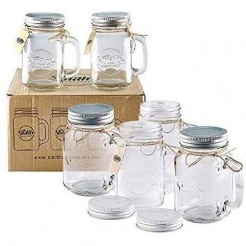 Smith Mason tarros de 6 x, Mason Jar tazas con tapa de rosca con junta de goma, making hermético y filtraciones de agua, también ideal para hacer de la noche la avena