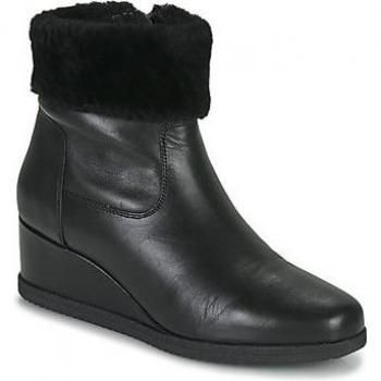 Geox Womens Anylla Leather & Sheepskin Ankle Boots - Black Linen - Size UK 5