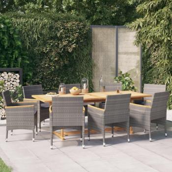 9-Piece Grey Garden Dining Set with Cushions