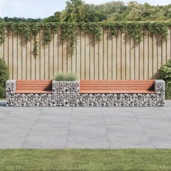 Garden Bench with Gabion Basket Solid Douglas Wood